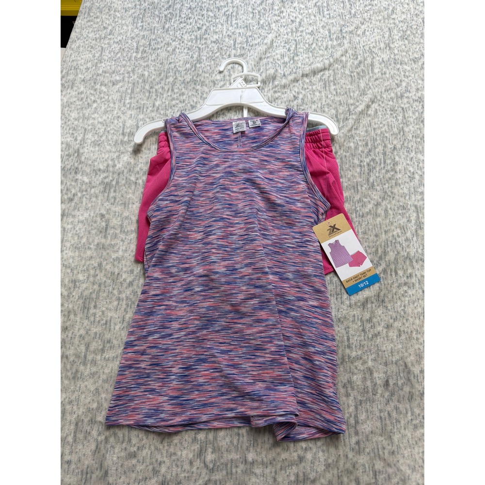 ZeroXposur Girls 2pc Back Knot Tank Top and Shorts Set Pink Space Dye Size 10/12